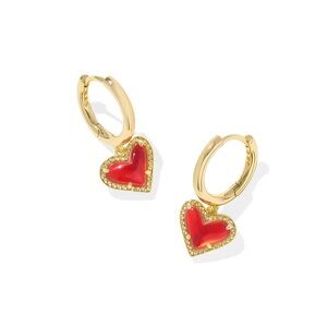 Kendra Scott Ari Heart Gold Huggie Earrings in Red Illusion